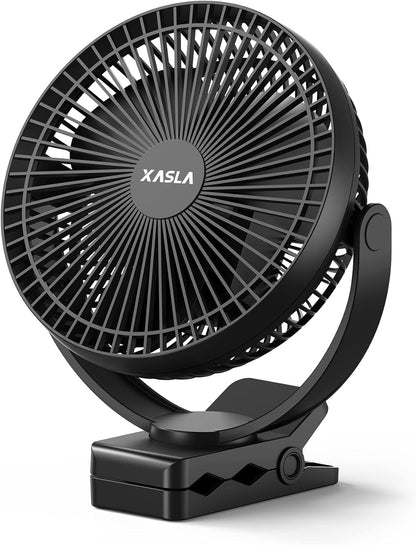 xasla 10000mAh Portable Clip on Fan, 8 inch Rechargeable Battery Operated, 24 Hours Work Time, Quiet USB 4 Speeds Personal, Ideal for Outdoor Camping Golf Cart Home Office Black