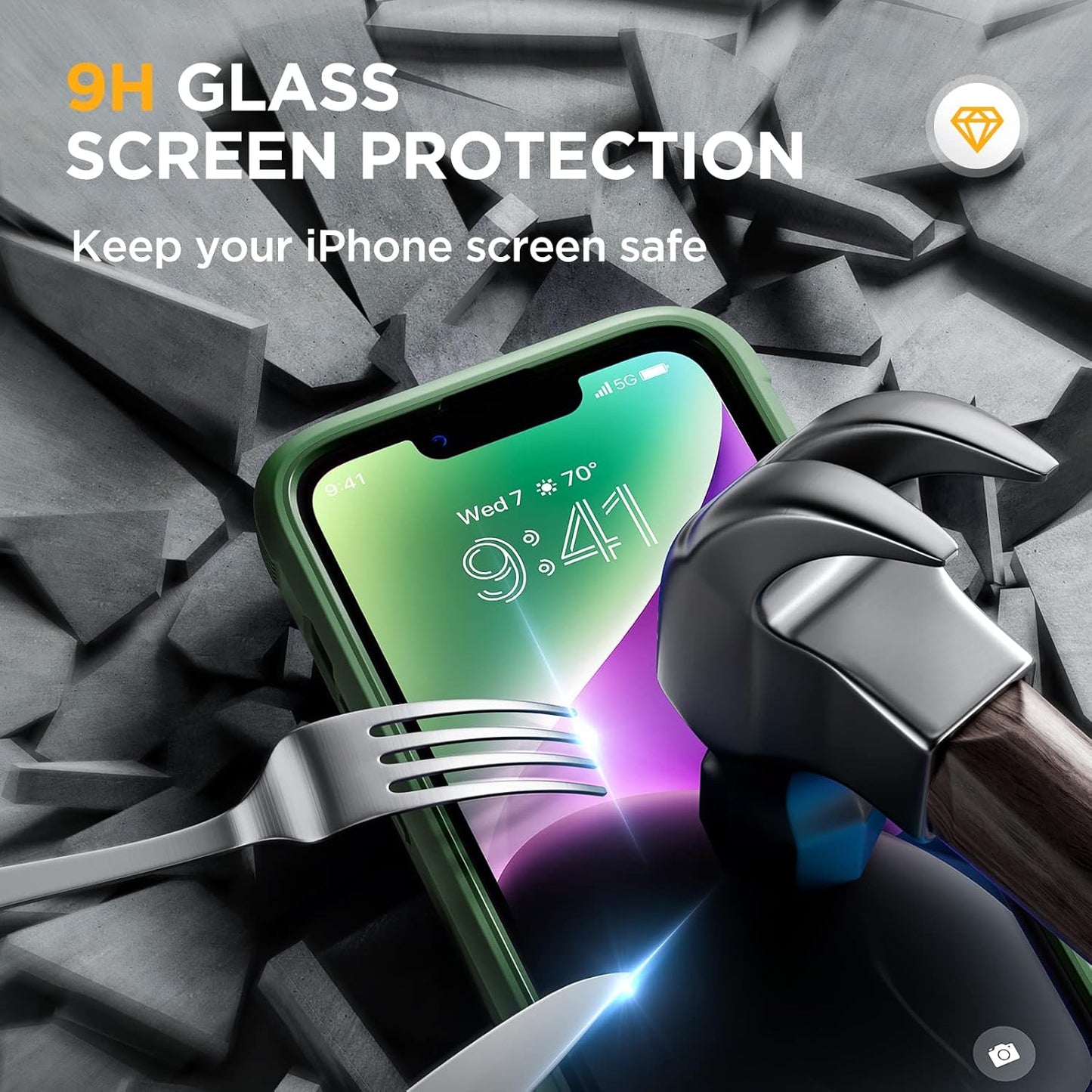 Miracase Glass Series Designed for iPhone 14 Plus Case 6.7 inch, 2023 Upgrade Full-Body Clear Bumper Case with Built-in 9H Tempered Glass Screen Protector and Camera Lens Protector,Green