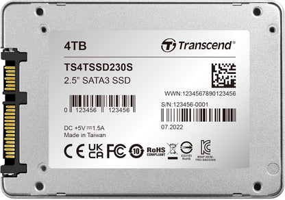 Transcend 4TB 2.5" SATA III SSD, Up to 560MB/s, Compatible with PS4, Laptops, Desktops, PCs, Notebooks, Internal Solid State Drive with SLC Cache, 3D TLC NAND, LDPC ECC - High-Speed SATA 6Gb/s Upgrade