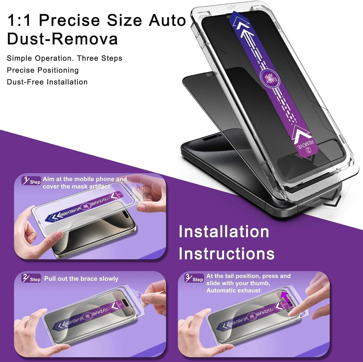 Matte Privacy Screen Protector for iPhone 17, iPhone 16 Pro 6.3-Inch, Auto Dust Removal, 9H Anti-Spy Tempered Glass Film, Full Cover, Anti-Fingerprint, Easy Installation, 2 Pack