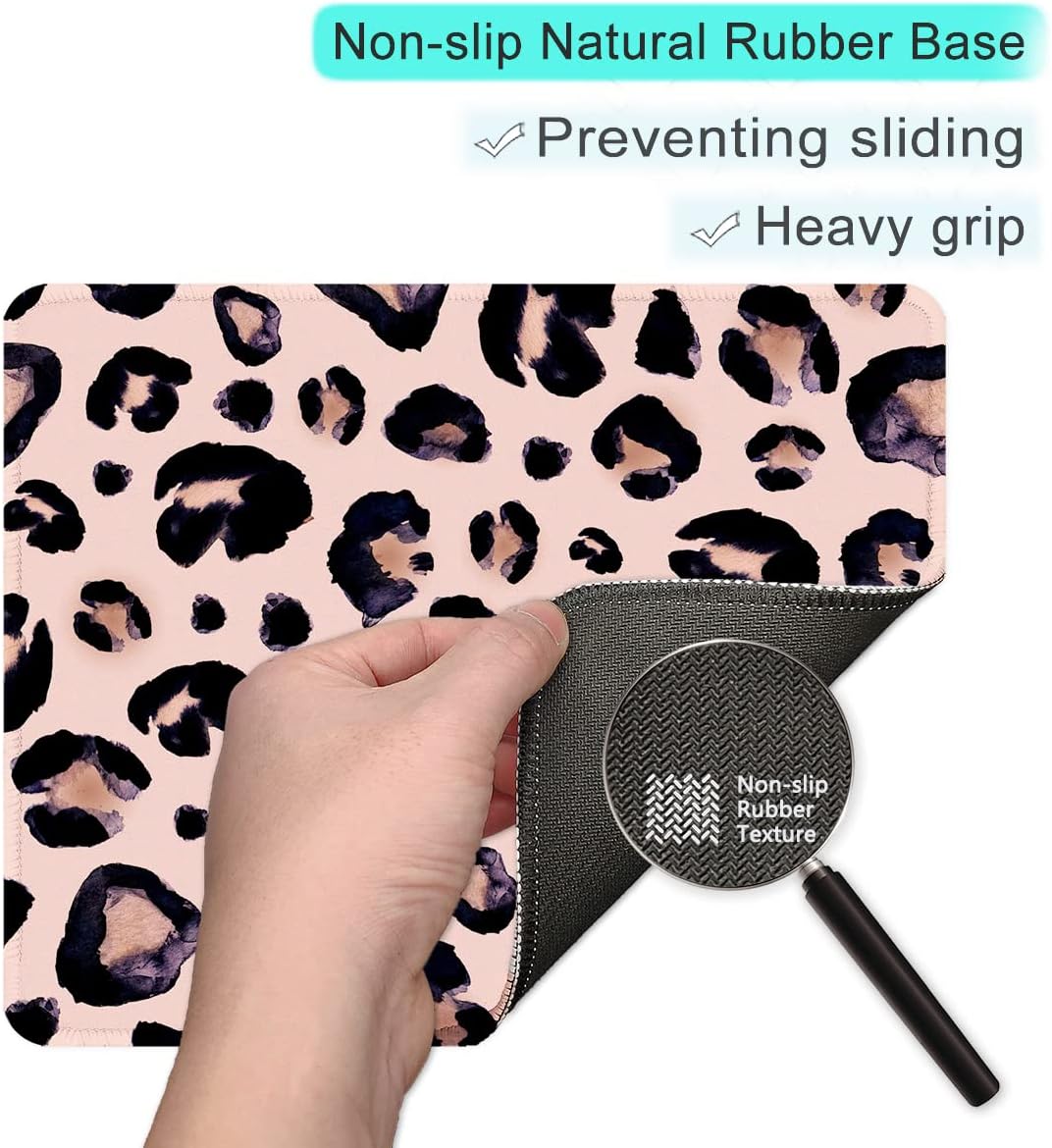 ITNRSIIET Mouse Pad with Stitched Edge Premium Textured Smooth Precise Operation Waterproof Washable Non-Slip Rubber Base Desktop Protection Mat, 10.2×8.3×0.12 inches, Leopard Black Purple