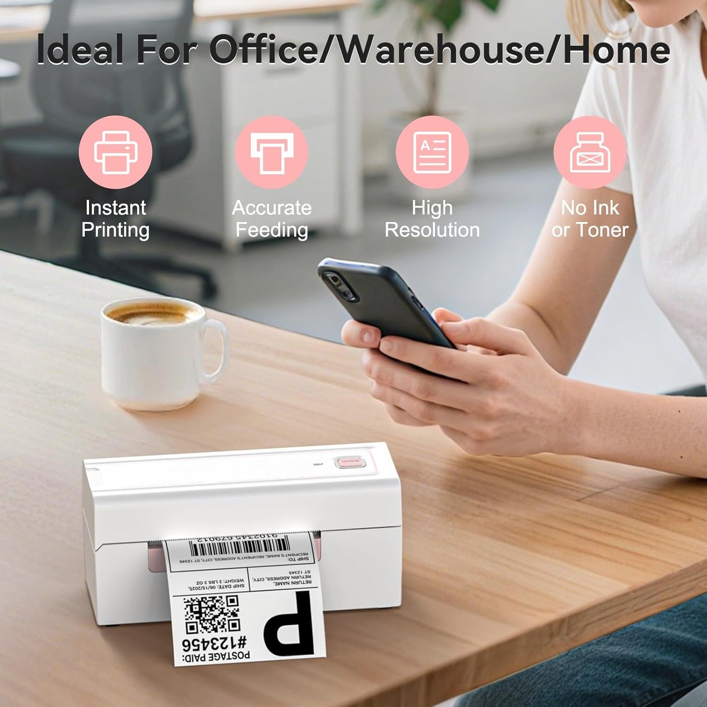 Bluetooth Thermal Shipping Label Printer, Wireless 4x6 Shipping Label Printer for Packages, High-Speed Thermal Printer Compatible with Android, iOS & Windows for Amazon, Ebay, Shopify, USPS