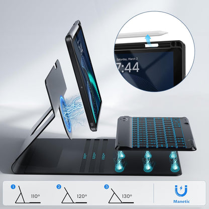 OYEEICE Keyboard Case for iPad 9th Generation- Detachable Wireless Backlit Keyboard, Upgraded Magnetic Cover with Pencil Holder for iPad 9th/8th/7th Gen 10.2 inch, iPad Pro 10.5" & iPad Air 3rd- Black