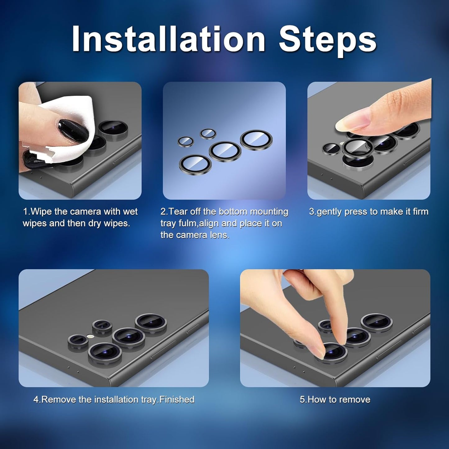 for Samsung Galaxy S23 Ultra Camera Lens Protector, Individual Metal Ring Tempered Glass Lens Cover, [Strong Adsorption] Scratch Resistant Ultra-Thin HD Clear Lens Cover, 1 Set-Black