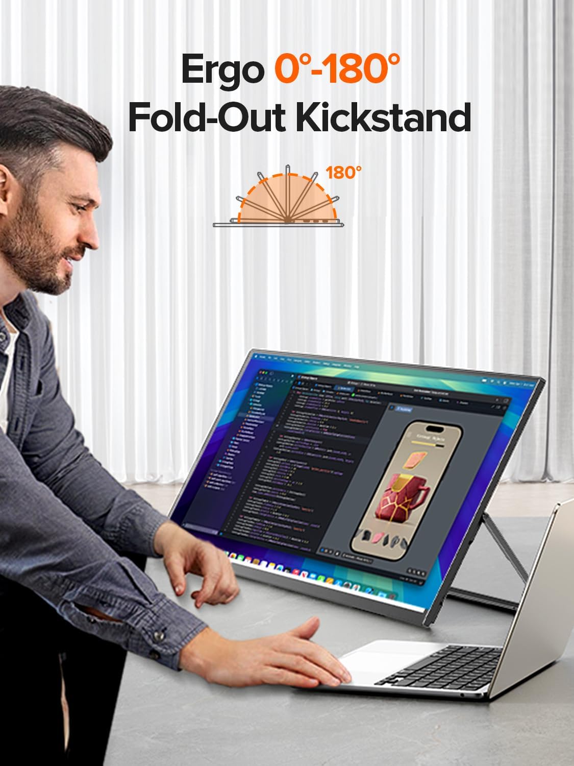 UPERFECT 24" 120Hz Portable Monitor 1080P 100% sRGB with Built-in Stand & VESA, HDMI USB-C FHD Travel Monitor for Laptop/MacBook/SteamDeck/Phone/Mini PC, External Second Screen for Gaming & Work