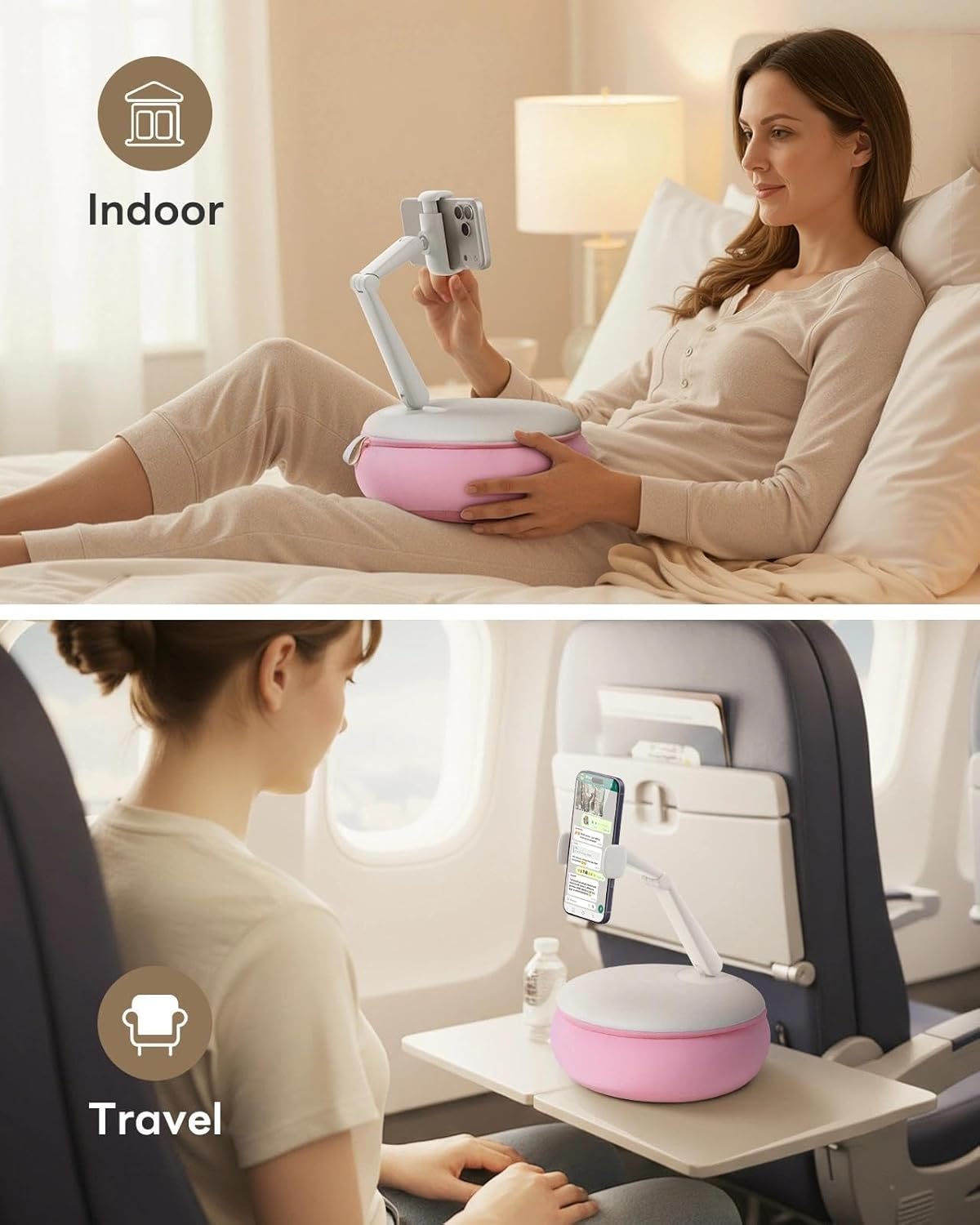 SAIJI Cell Phone Pillow Holder mini iPhone Stand for Bed, Upgraded mini Angle & Height Adjustable Phone Pillow Stand for Watching Video On Bed/Sofa/Lap, Fit for 4.7"-7.0" Device (Pink)