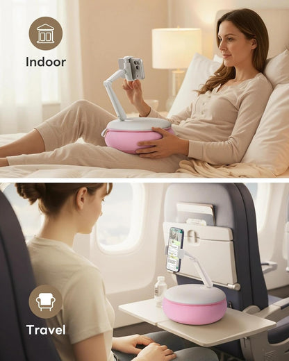 SAIJI Cell Phone Pillow Holder mini iPhone Stand for Bed, Upgraded mini Angle & Height Adjustable Phone Pillow Stand for Watching Video On Bed/Sofa/Lap, Fit for 4.7"-7.0" Device (Pink)