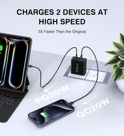 [2-Pack] USB C Wall Charger, 50W Type C Charger Block 5-Port Fast Charging Blocks,3USB C+2USB A Multiport Plug,PD Power Adapter Brick Cube for iPhone 16/15/14/13/12/Pro,iPad,Samsung,for Switch（Black）