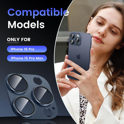 Tensea for iPhone 16 Pro/iPhone 16 Pro Max/iPhone 15 Pro/iPhone 15 Pro Max Camera Lens Protector, Metal Aluminum Alloy Tempered Glass Cover Camera Screen Protector Accessories, Case Friendly Blue