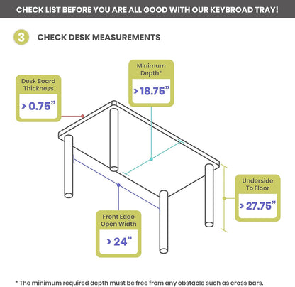 Under Desk Keyboard Tray, 20" x 11" Tray, 17.75" Track, One Knob Control, Undermount Sliding Computer Keyboard and Mouse Tray with Wrist Rest, Swivels 360° with Adjustable Height and ±15° Tilt