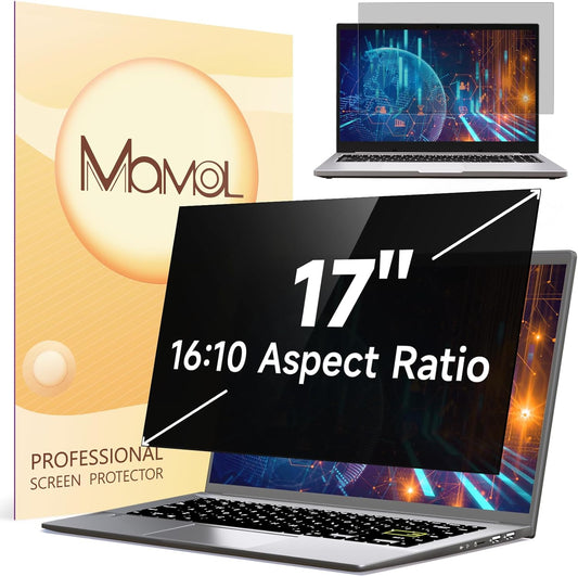 Mamol Laptop Privacy Screen 17 Inch for 16:10 Widescreen Display, Anti Blue Light Glare Filter, Removable Screen Shield, Anti-Scratch Screen Protector