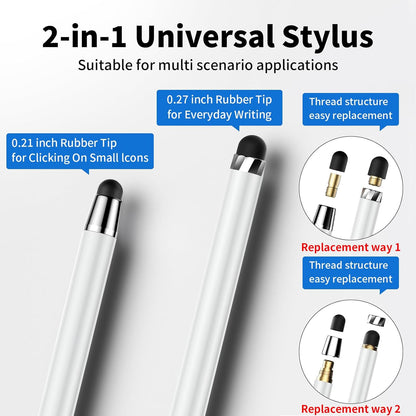 Stylus Pen for Touchscreen,5 PCS Stylus,Stylus 2-in-1 High Sensitivity Precision Suitable for All Touch Screens of iPhone/ipad/Android Tablet(White)