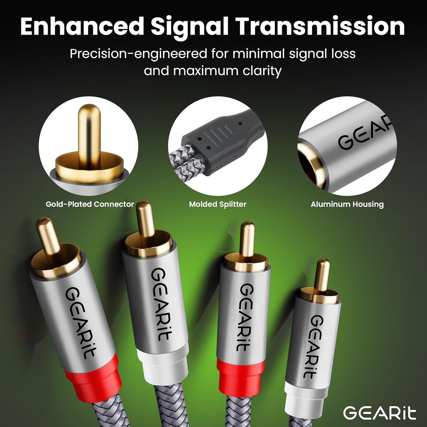 GEARit RCA Cable (1FT) 2RCA Male to 2RCA Male Stereo Audio Cables Shielded Braided RCA Stereo Cable for Home Theater, HDTV, Amplifiers, Hi-Fi Systems, Car Audio, Speakers, 1 Feet