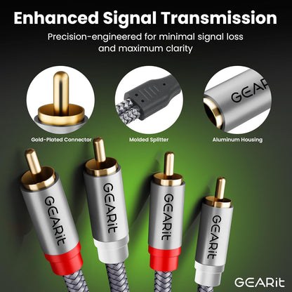 GEARit RCA Cable (20FT) 2RCA Male to 2RCA Male Stereo Audio Cables Shielded Braided RCA Stereo Cable for Home Theater, HDTV, Amplifiers, Hi-Fi Systems, Car Audio, Speakers, 20 Feet