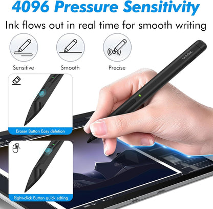 Uogic Slim Pen 2 for Surface, with 4096 Pressure, Erase & Right-Click, Palm Rejection for Surface Pro (4th/5th/6th/7th/7+/8th/9th/10th Gen), Surface Duo (1st/2nd Gen), Surface Book (1st/2nd/3rd Gen)