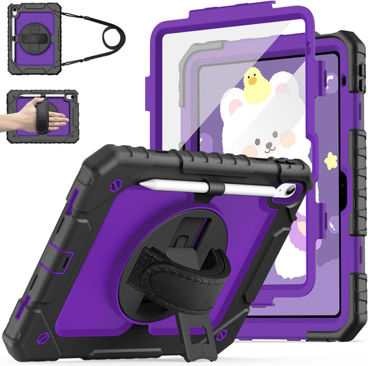 Cantis Case for iPad 11-inch (A16) 2025/ iPad 10th Generation 2022 (10.9 inch) with Screen Protector, iPad 11th Case with 360 Degree Rotating Stand/Shoulder Strap/Pencil Holder, Black+Dark Purple