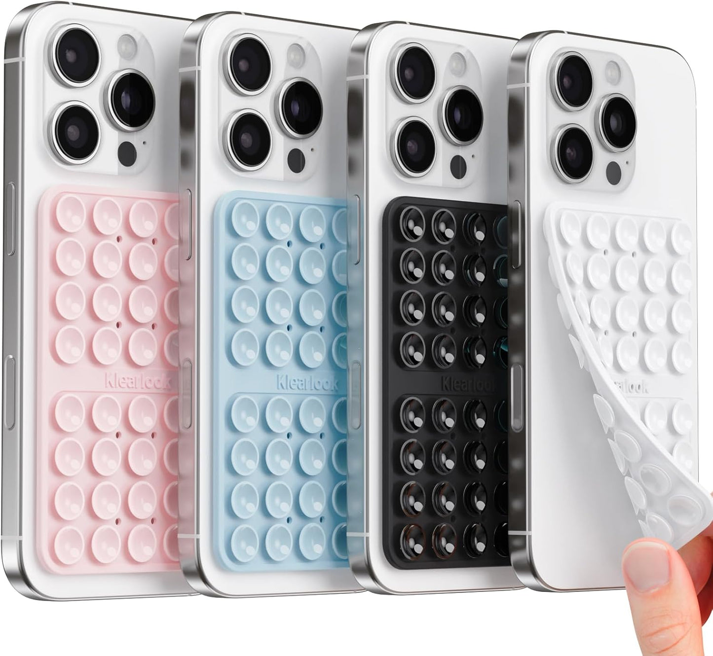 Klearlook 4Pack Silicone Suction Cup Phone Case Mount Double Sided, Sticky Phone Grip for Cell Phone, Hands-Free Phone Accessories for Selfies and Videos, Light Blue & Light Pink & Black & White