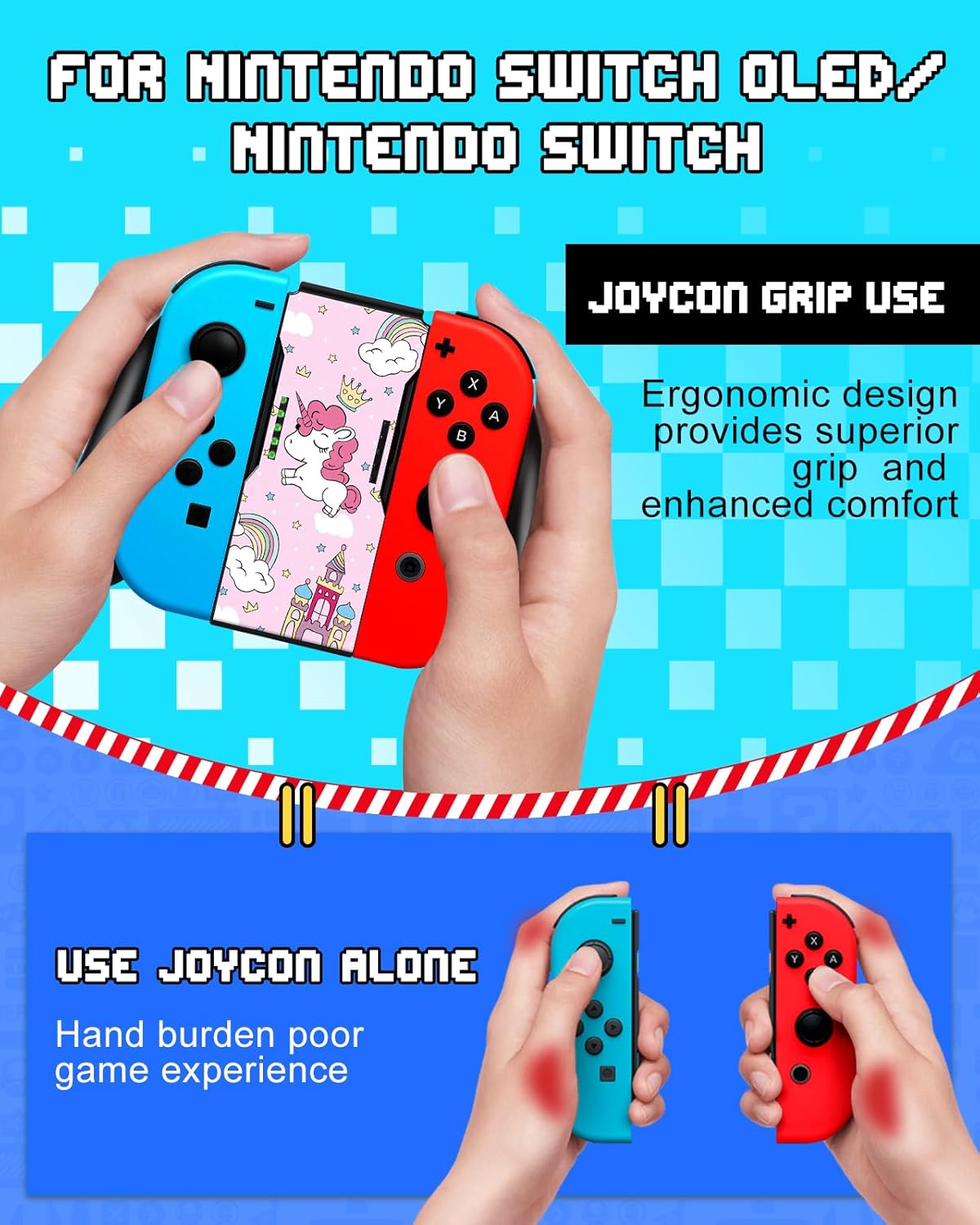 Lotadilo Joy-Con Grip for Nintendo Switch/Switch Oled - JoyCon Comfort Hand Grips Controller for Women Girls Teen Boys Cute Cartoon Design, Horse