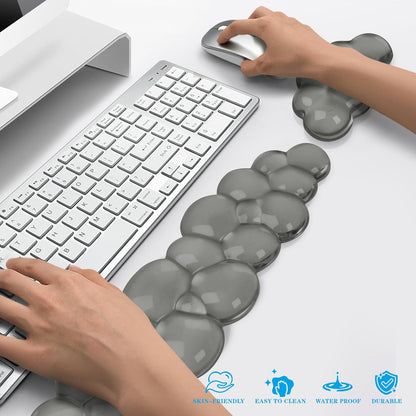 Gel Cloud Keyboard and Mouse Wrist Rest, Cute Wrist Support and Arm Support Keyboard Rest for Keyboard and Mouse Typing Pain Relief，Suitable for Office/Computer/Laptop/Gaming (Gray)
