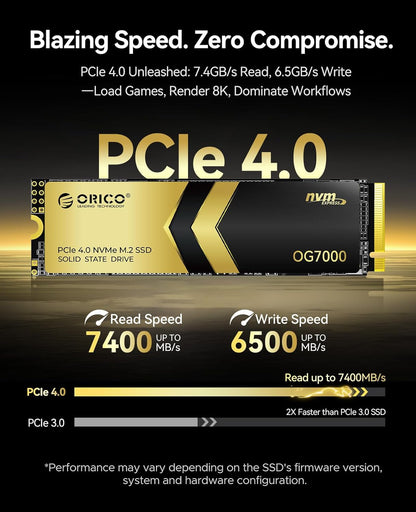 ORICO OG7000 4TB PCIe Gen4 NVMe SSD, Up to 7400MB/s, 8-Channel Controller, Graphene Thermal Solution, Ideal for 4K Video Editing, 3D Rendering, Content Creation, Compatible with PS5 and PC