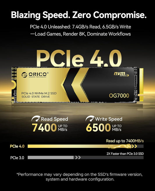 ORICO OG7000 4TB PCIe Gen4 NVMe SSD, Up to 7400MB/s, 8-Channel Controller, Graphene Thermal Solution, Ideal for 4K Video Editing, 3D Rendering, Content Creation, Compatible with PS5 and PC