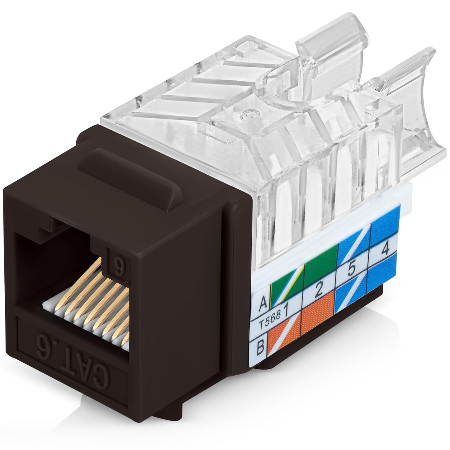 Everest 45° Angled RJ45 Cat6 Keystone Jacks 10-Pack in Brown - Slim Profile Female RJ45 Connectors - Cat 6 Keystone Jack - Compatible with 45° Angled Speed Termination Tool - 45Term (B0BL3GS7ZY)