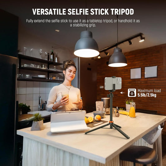 NEEWER Basics 59" Selfie Stick Tripod Compatible with iPhone DLSR Canon Sony Camera, Small Metal Portable Travel Desk Stand for Video Recording Filming, TS04