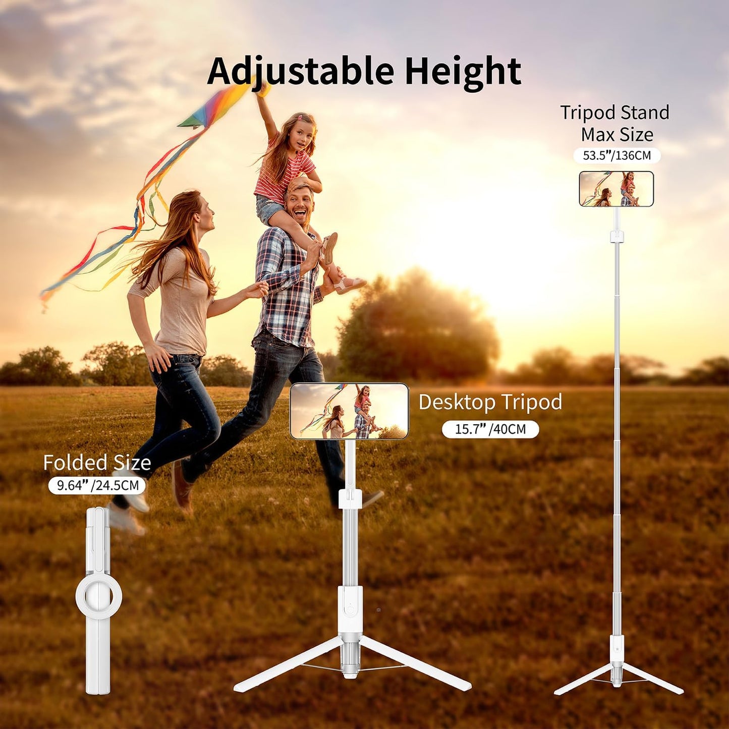 SEAJIC Magnetic Selfie Stick Tripod with Remote,54" Phone Tripod Compatible with MagSafe,Fit for iPhone 12/13/14/15 Series,Magsafe Case and Other Phones with Metal Ring