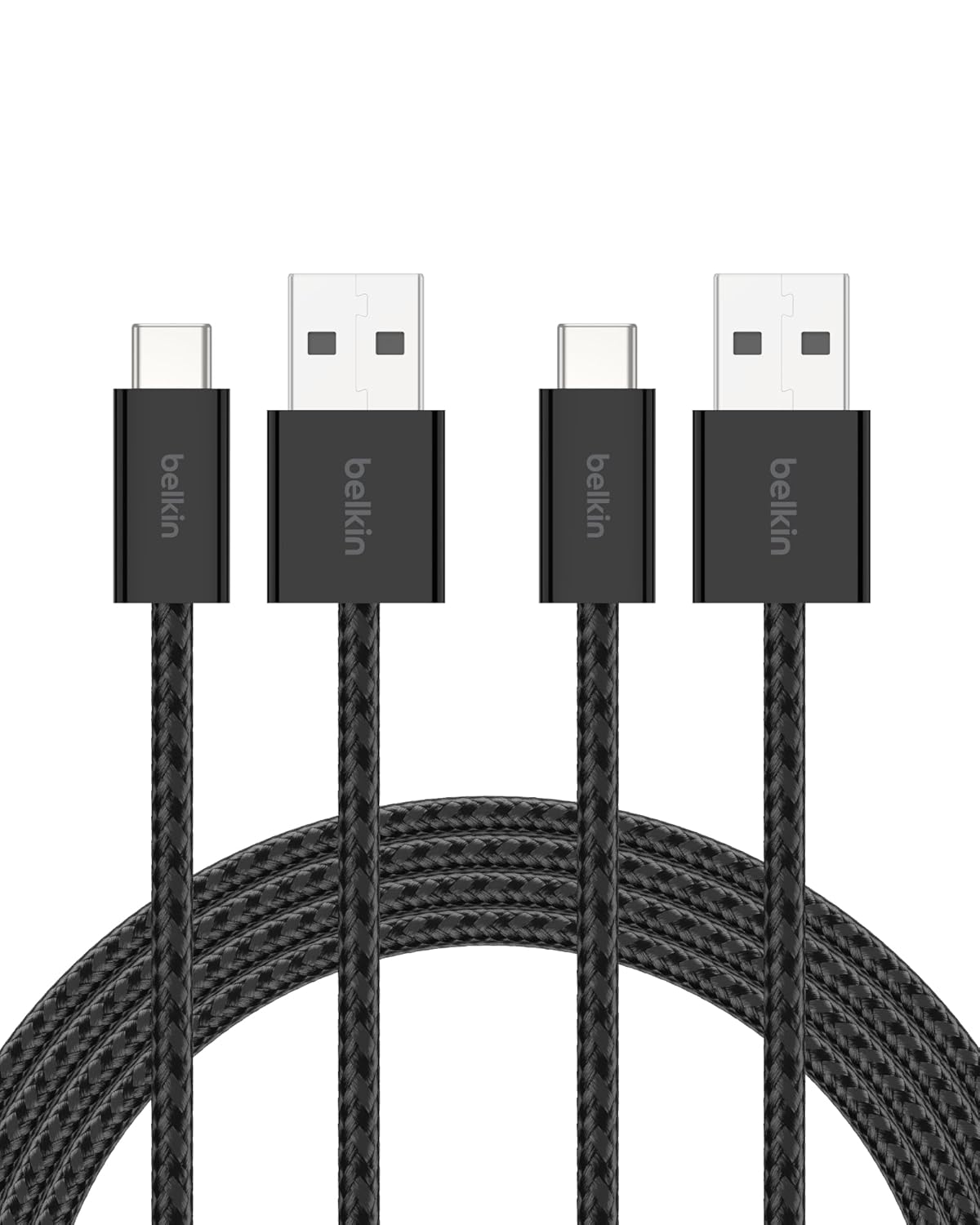 Belkin USB A to USB C Cable 2-Pack, 6.6ft, 15W - Type C Charger, iPhone Charger Cord, Soft, Braided, Flexible for iPhone 16 & 15, Galaxy S25, Pixel 9, iPad Pro, Airpods Pro, Switch & More - Black