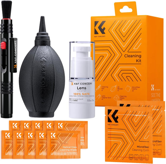 K&F CONCEPT 15-in-1 Camera Lens Cleaning Kit with Camera Blower, Glasses Wipes*10, Cleaning Liquid, Microfiber Cleaning Cloth*2, Lens Cleaning Pen for DSLR Camera Lens Filter Cell Phones