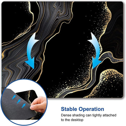 Mouse Pad Marble, Cute Personalized Mouse Pads with Design, Square Washable Cloth Mouse Mat, Gaming Office Home Non-Slip Rubber Base Computer Mousepad, Black Gold Marble