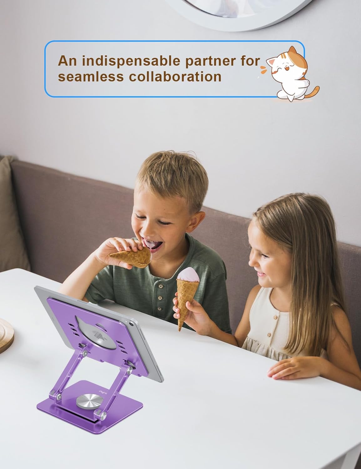 Tablet Stand 360° Rotating Aluminum Holder - Adjustable, Portable & Foldable Monitors Stand for iPads, Compatible with 4-13.3" Tablets, Purple