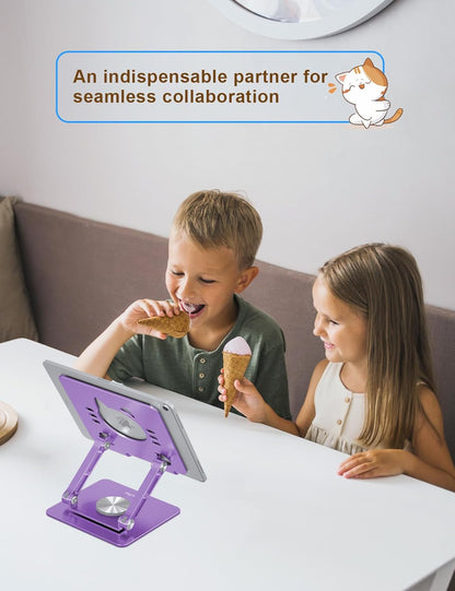 Tablet Stand 360° Rotating Aluminum Holder - Adjustable, Portable & Foldable Monitors Stand for iPads, Compatible with 4-13.3" Tablets, Purple