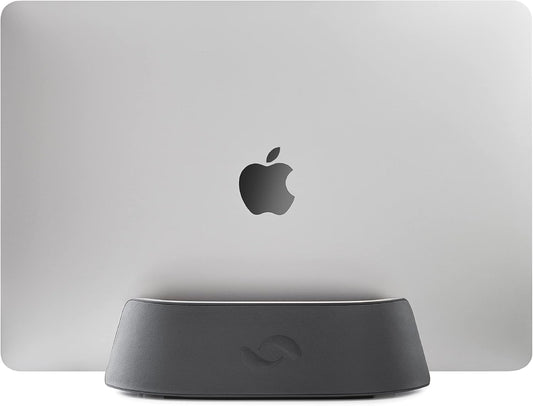 HumanCentric Vertical Laptop Stand in Vegan Black Leather, Upright Adjustable Holder and Dock, Laptop Vertical Stand Fits MacBook Pro and Other Laptops .5" to 1.5", Clamshell Compatible