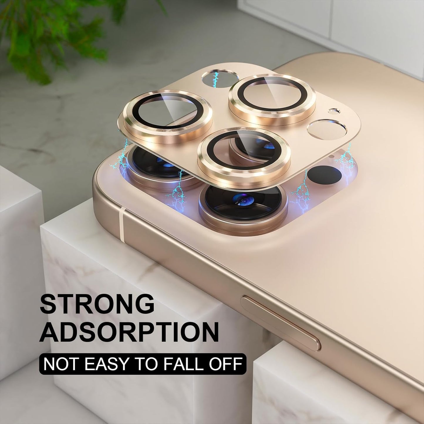 Choiche Compatible for iPhone 16 Pro/iPhone 16 Pro Max Camera Lens Protector, Bling Camera Cover with 9H Tempered Glass Lens Screen Protector Metal Ring Decoration Accessories (Titanium Desert)