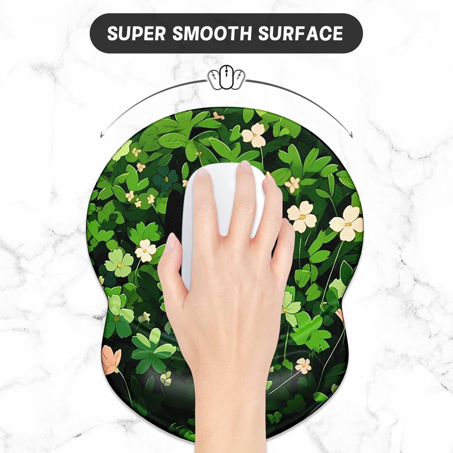 ITNRSIIET Ergonomic Mouse Pad with Gel Wrist Support Small Wrist Rest Smooth Surface Non-Slip PU Base Comfortable Office Supplies Pain Relief, 8.7 x 7.2 inches, Green Leave Cat