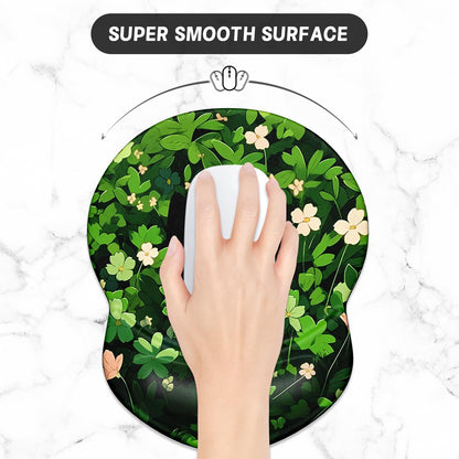 ITNRSIIET Ergonomic Mouse Pad with Gel Wrist Support Small Wrist Rest Smooth Surface Non-Slip PU Base Comfortable Office Supplies Pain Relief, 8.7 x 7.2 inches, Green Leave Cat