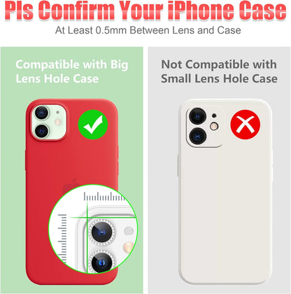 AGVEE 3+3 6 Pack for iphone 12 Pro/12/12 Mini/11 Pro Max/11 Pro/11 Camera Lens Cover Protector, Bling Diamond & Bling Glitter Metal Ring 9H Tempered HD Glass Camera Protector, Bling-Silver