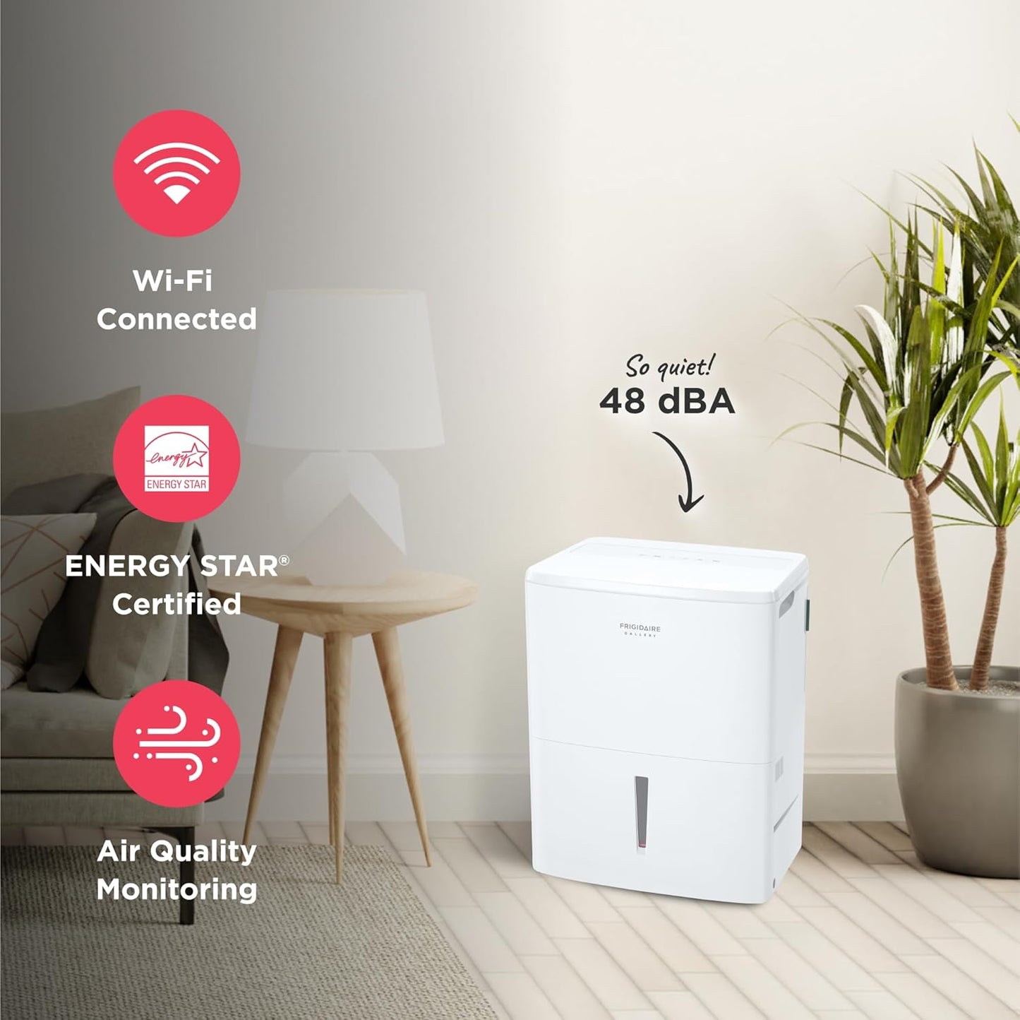 Frigidaire Gallery 2-in-1 35-Pint Dehumidifier with Wi-Fi, Energy Star Certification & Air Quality Monitoring for Small/Medium/Large Rooms & Basements, Custom Humidity Control, Auto Shut Off, White