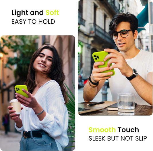 FireNova Designed for iPhone 13 Pro Max Case, Silicone [Camera Protection] Phone Case with [2 Screen Protectors], Soft Anti-Scratch Microfiber Lining Inside, 6.7 inch, Fluorescent Green