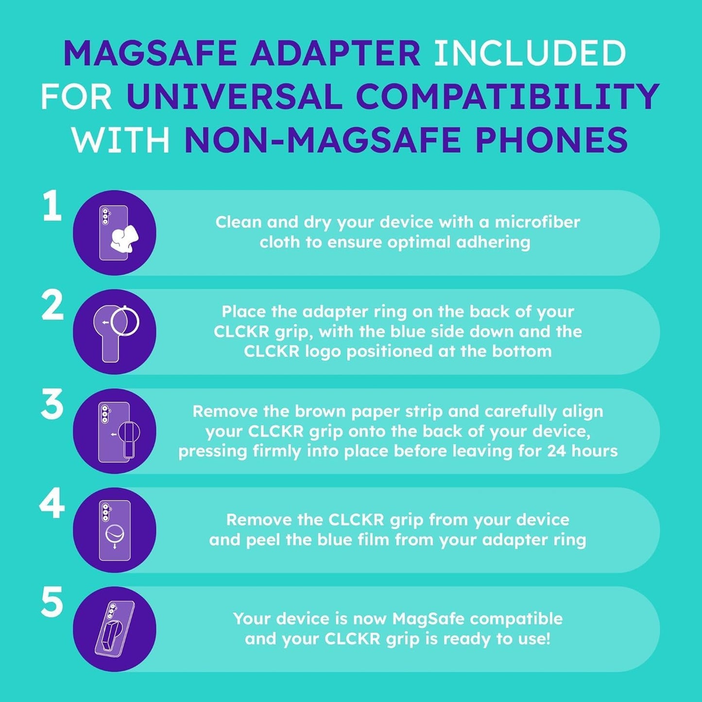 CLCKR for MagSafe Phone Grip for MagSafe Kickstand Compatible with Mag Safe Finger Loop, 3-in1 Phone Ring Holder Strap for Mag Safe iPhone 16/15/14/13/12 Series, Galaxy S25/S24/S23/S22, Pixel - Carbon