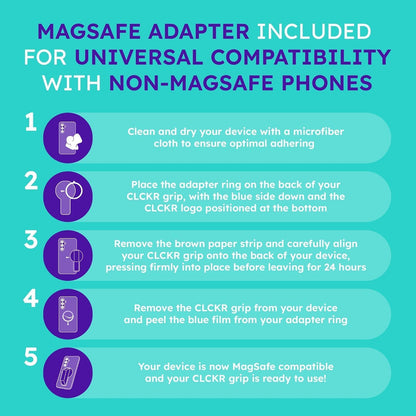 CLCKR for MagSafe Phone Grip for MagSafe Kickstand Compatible with Mag Safe Finger Loop, 3-in1 Phone Ring Holder Strap for Mag Safe iPhone 16/15/14/13/12 Series, Galaxy S25/S24/S23/S22, Pixel - Carbon