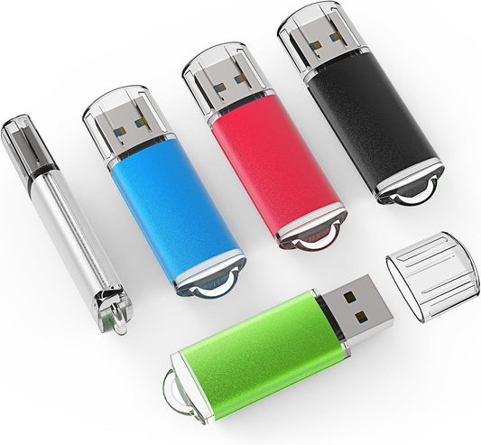 TOPESEL 5 Pack 32GB USB 2.0 Flash Drive Memory Stick Thumb Drives (5 Mixed Colors: Black Blue Green Red Silver)