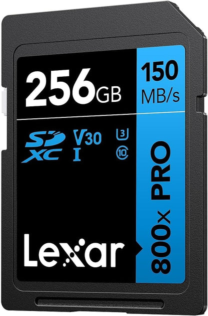 Lexar 256GB High-Performance 800x PRO SD Card, UHS-I, C10, U3, V30, 4K, Up to 150MB/s Read SDXC Memory Card, for Point-and-Shoot & Mid-Range DSLR Cameras, HD Camcorders (LSD0800P256G-BNNNU)
