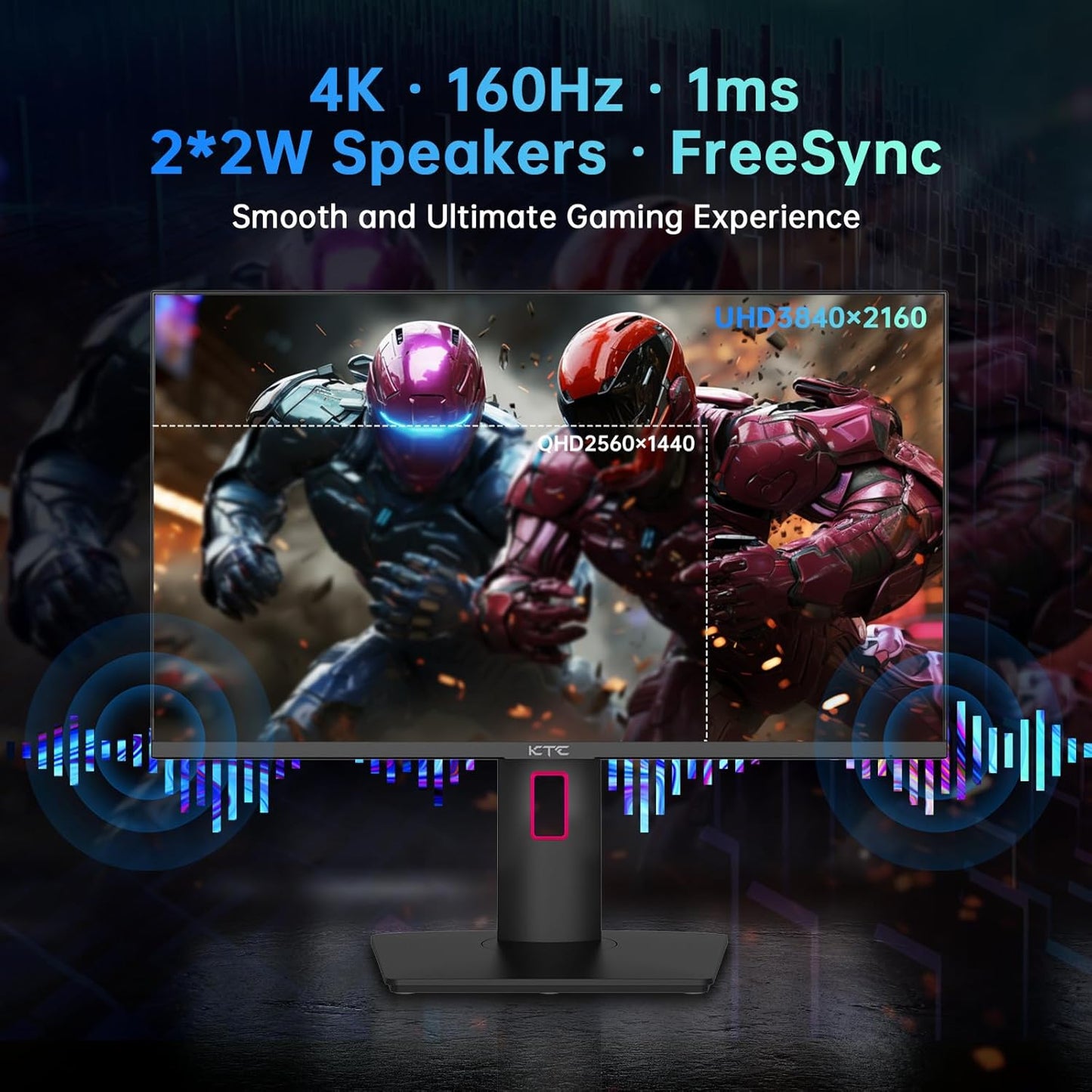 KTC 27 Inch 4K Mini LED Monitor, Fast IPS, HDR1000 160Hz 144Hz Gaming Monitor, Speakers, Type-C 90W, HDMI/DP/USB, Swivel/Height/Pivot/Tilt, VESA, Vertical Monitor for Gaming & PC