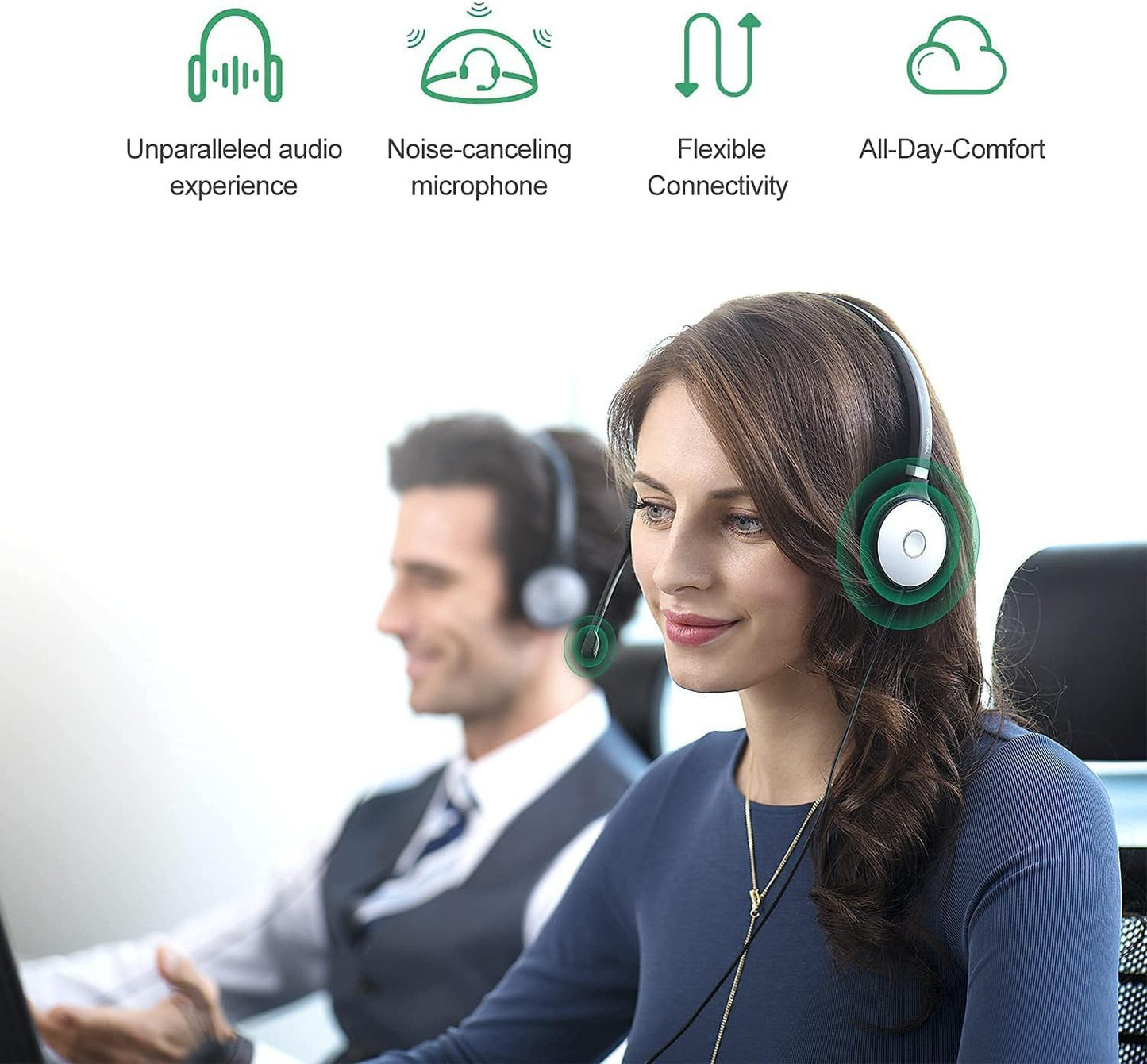 Yealink UH36 Professional USB Headset Wired Headphones for Work Calls and Music, Headset with Noise Cancelling Mic for Computer PC Laptop（UC Compatible, Mono,3.5mm Jack/USB Connection）