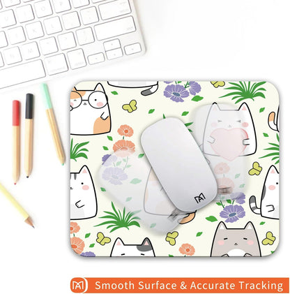 Square Mouse Pad Cute Cat, Personalized Premium-Textured Custom Mouse Mat Design, Washable Mousepad Cloth, Non-Slip Rubber Base Computer Mouse Pads for Wireless Mouse