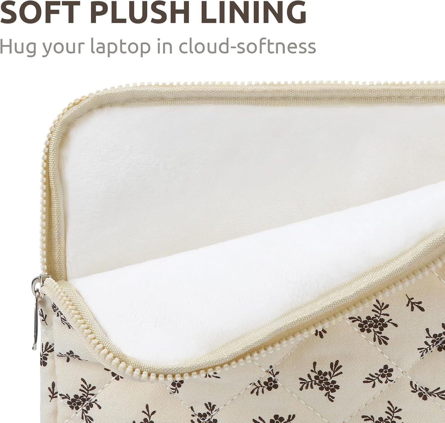 Puffy Laptop Sleeve 13-15.6 Inch Cute Quilted Laptop Protective Case Padded Floral Computer Sleeve for MacBook (A-Black, 15 Inch)