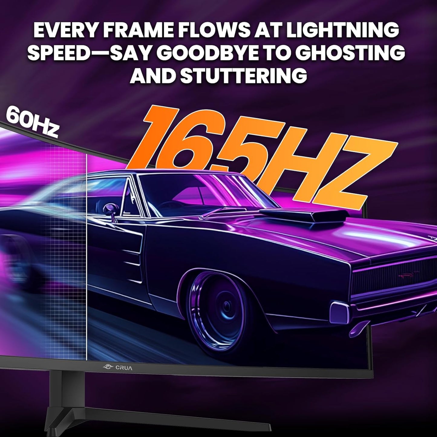 CRUA 49" Curved Gaming Monitor | DFHD(3840x1080P), 144Hz/165Hz, 1500R, 32:9, AMD FreeSync, 120% sRGB, Height Adjustable Ultra-Wide Screen Monitors, HDMI 2.1 & DP 1.4, Wall Mount Install- Black