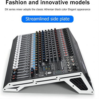 W IN-MIX DX16 Professional DJ Audio Mixer 16 Channel with 99 DSP Effects,7-band EQ,Independent 48V Phantom Power&Mute Button,Bluetooth Function,USB Interface Recording For Studio & Stage